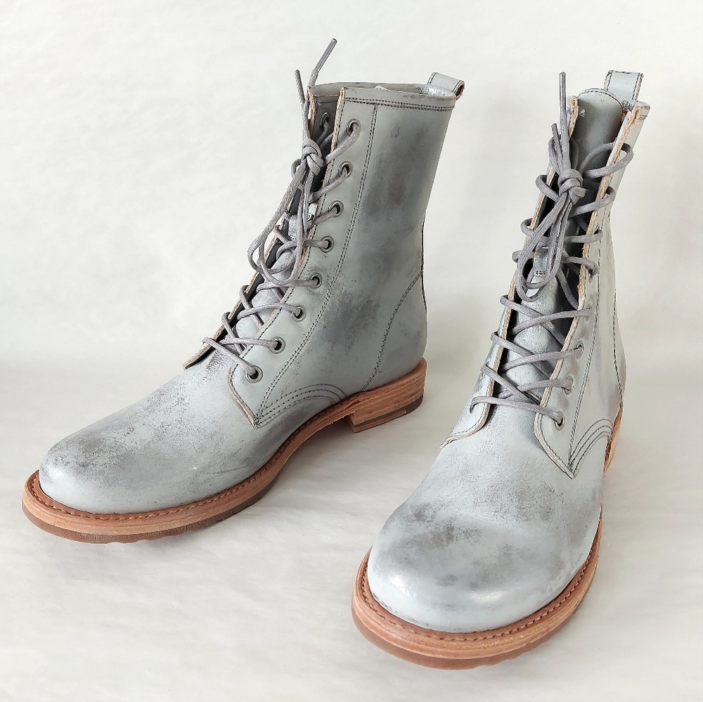 Frye Veronica Combat Boot Mid-Calf Laceup Women Size 11 Silver Burnished Leather - Picture 15 of 16